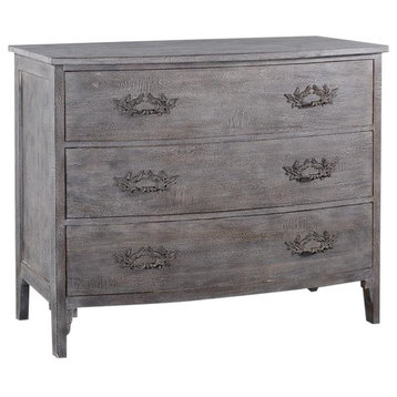 Chest Swedish Bow Front Weathered Gray Wood  Three Deep Drawers Brass