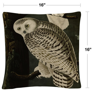 John James Audubon 'Snowy Owl' 16"x16" Decorative Throw Pillow