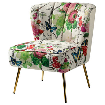 Accent Side Chair With Tufted Back, Ivory