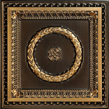 Laurel Wreath, Faux Tin Ceiling Tile, Antique Gold, 24"x24"