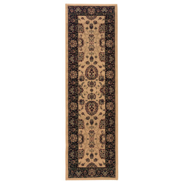 Aiden Traditional Vintage Inspired Ivory/Black Rug, 2'3" x 7'9"