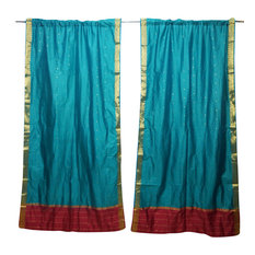 Mogul Interior - 2 Blue Sheer Sari Panel Rod Pocket Curtain Interior Design 84X44 - Curtains