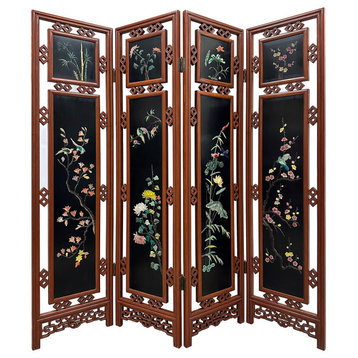 Consigned Vintage Chinese Folding Screen/Room Divider With Soapstone Inlay