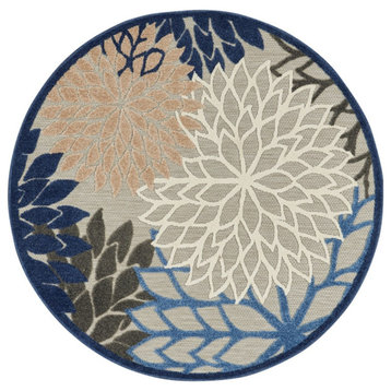 Nourison Aloha 48" Round Fabric Indoor/Outdoor Rug in Blue/Multi-Color