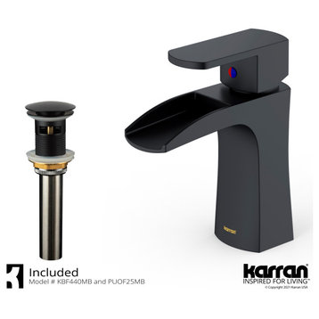 Karran KBF440 1-Hole 1-Handle Basin Faucet With Pop-up Drain, Matte Black