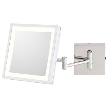 Square Rechargeable LED Lighted Wall Makeup Mirror, Chrome, Cool White Light 5500 Kelvin