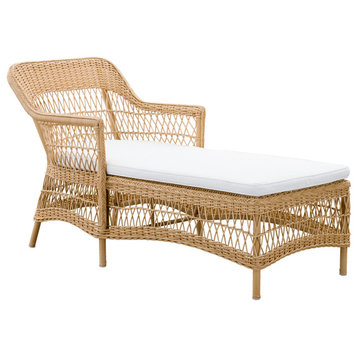 Olivia Chaise Lounge With Cushion, Natural Finish, Snow White Upholstery