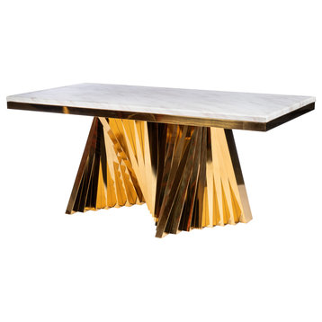 Waterfall Marble Top Dining Table, Gold
