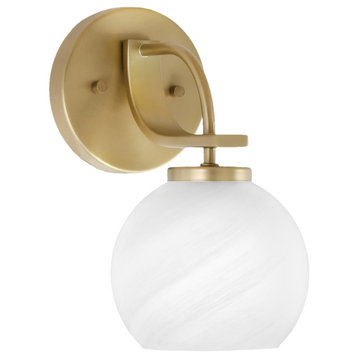 Cavella Wall Sconce, New Age Brass Finish, 5.75" White Marble Glass