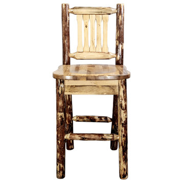 Glacier Country Collection Barstool With Back, Ergonomic Wooden Seat