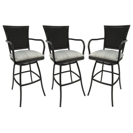 Set of 3, Outdoor/Indoor Swivel Bar Stools Erin, Natural Fun on Brown, 34"