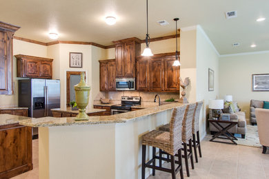Kitchen - mid-sized transitional ceramic tile kitchen idea in Dallas