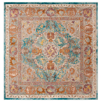 Safavieh Aria Collection ARA120 Rug, Blue/Orange, 6'5" Square
