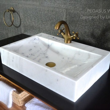 PEGASUS WHITE 23"x15"x4 WHITE MARBLE BATHROOM VESSEL SINK+FAUCET HOLE
