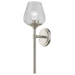 Livex Lighting - Willow 1 Light Brushed Nickel Vanity Sconce - This one light vanity sconce from the willow collection has understated elegance. It features minimal details, clear curved glass with a brushed nickel finish and can fit into any decor.