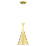 Livex Lighting - Waldorf 1-Light Soft Gold Pendant, Polished Brass Accents - A modern double-cone shade mini pendant features a soft gold finish with a shiny white inside and is adaptable to a range of d�cor styles.