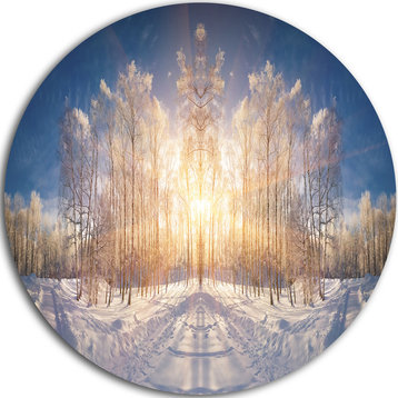 Horizontally Flipped Winter Land, Landscape Disc Metal Artwork, 36"