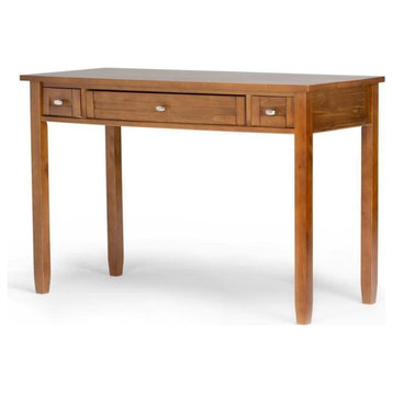Rustic Desk, Central Drawer With Flip Down & Side Drawers, Light Golden Brown