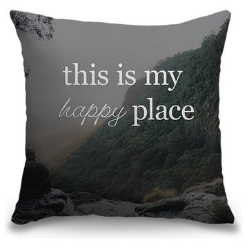 "Family Quotes - Happy Place" Outdoor Throw Pillow 18"x18"