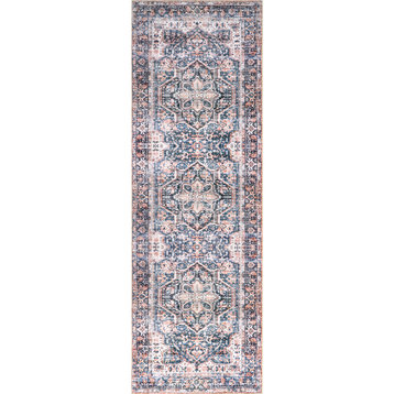 nuLOOM Kay Distressed Spill Proof Machine Washable Rug, Blue 2' 6" x 8'