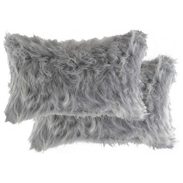 HomeRoots 12" x 20" x 5" Gray, Faux Pillow 2-Pack