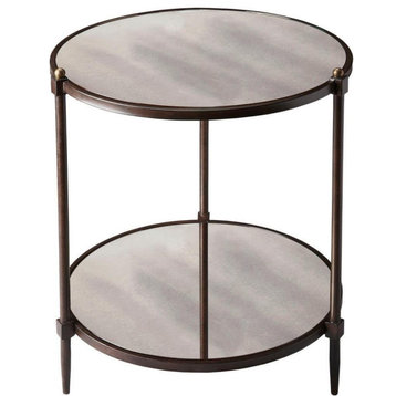 Side Table Transitional Round Distressed Gold Undertones Metalworks