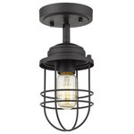 Golden Lighting - Golden Lighting 9808-SF BLK Seaport - 1 Light Semi-Flush Mount - Nautical-inspired, Seaport is a collection of industrial fixtures to create your seaside retreat. Offered in pewter and matte black, the New England style is enhanced by protective cages that shield the otherwise exposed bulbs. Created to suit the needs of many, swivel canopies allow the fixtures to be mounted on sloped ceilings. Ball joints permit a multitude of configurations. Point the metal shade down for directional task lighting or angle it out to fit a low ceiling or tight space. This semi-flush mount is UL approved for use in a bathroom, but also works perfectly in a kitchen, living room, entry, or hallway.  Assembly Required: TRUE