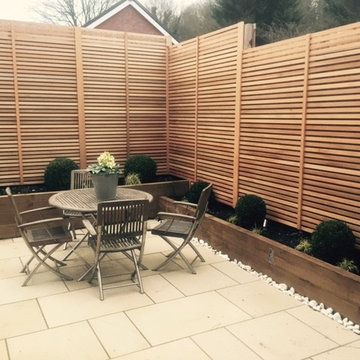 Circular terraced garden in Digswell, Hertfordshire."