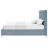 Inspired Home Shemar Bed, Velvet Upholstered Deep Channel Tufted, Slate Blue, Queen