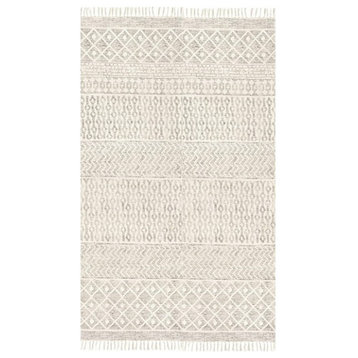 Transitional Area Rug, Handmade Design With Tassels, Charcoal-Peach/6' X 9'