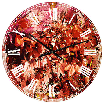 Bouquet of Red Sakura Flowers Metal Clock On Wrapped Canvas, 23x23