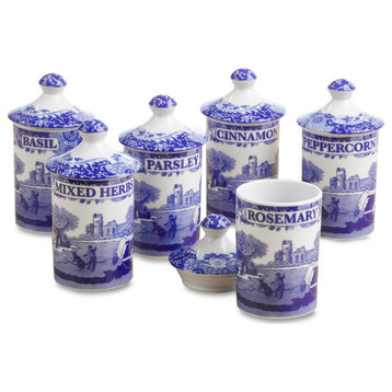 Spode Blue Italian Spice Jars, Set of 6