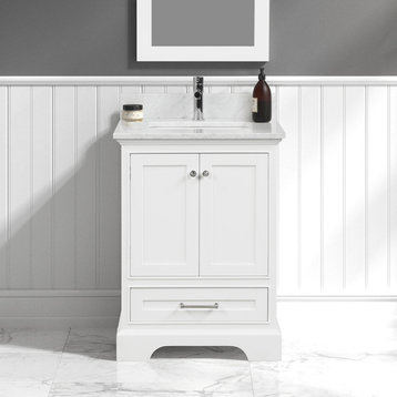 Freestanding Bathroom Vanity with Marble Countertop & Undermount Sink, White, 24'' W/ Sink