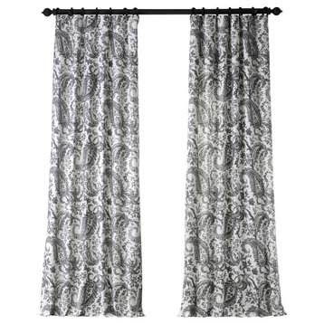 Edina Gray Printed Cotton Curtain Single Panel, 50"x 108"
