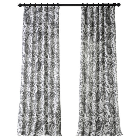 Edina Gray Printed Cotton Curtain Single Panel, 50"x 108"