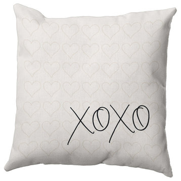 18"x18" XOXO with Hearts Valentines Indoor/Outdoor Pillow, Black-White