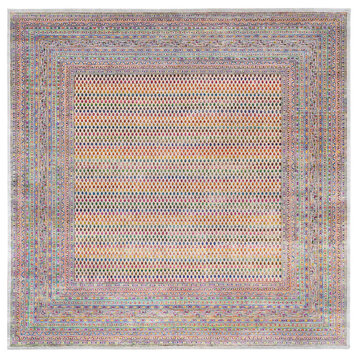 Colorful Wool And Sari Silk Sarouk Mir Inspired Hand Knotted Rug, 11'10" x 12'0"