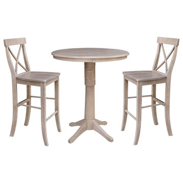 36" Round Pedestal Bar Height Table With 2 X-Back  Bar Height Stools