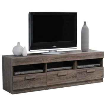 59 inch TV Stand in Rustic Oak farmhouse wood TV storage with 3 Drw and 3 Open