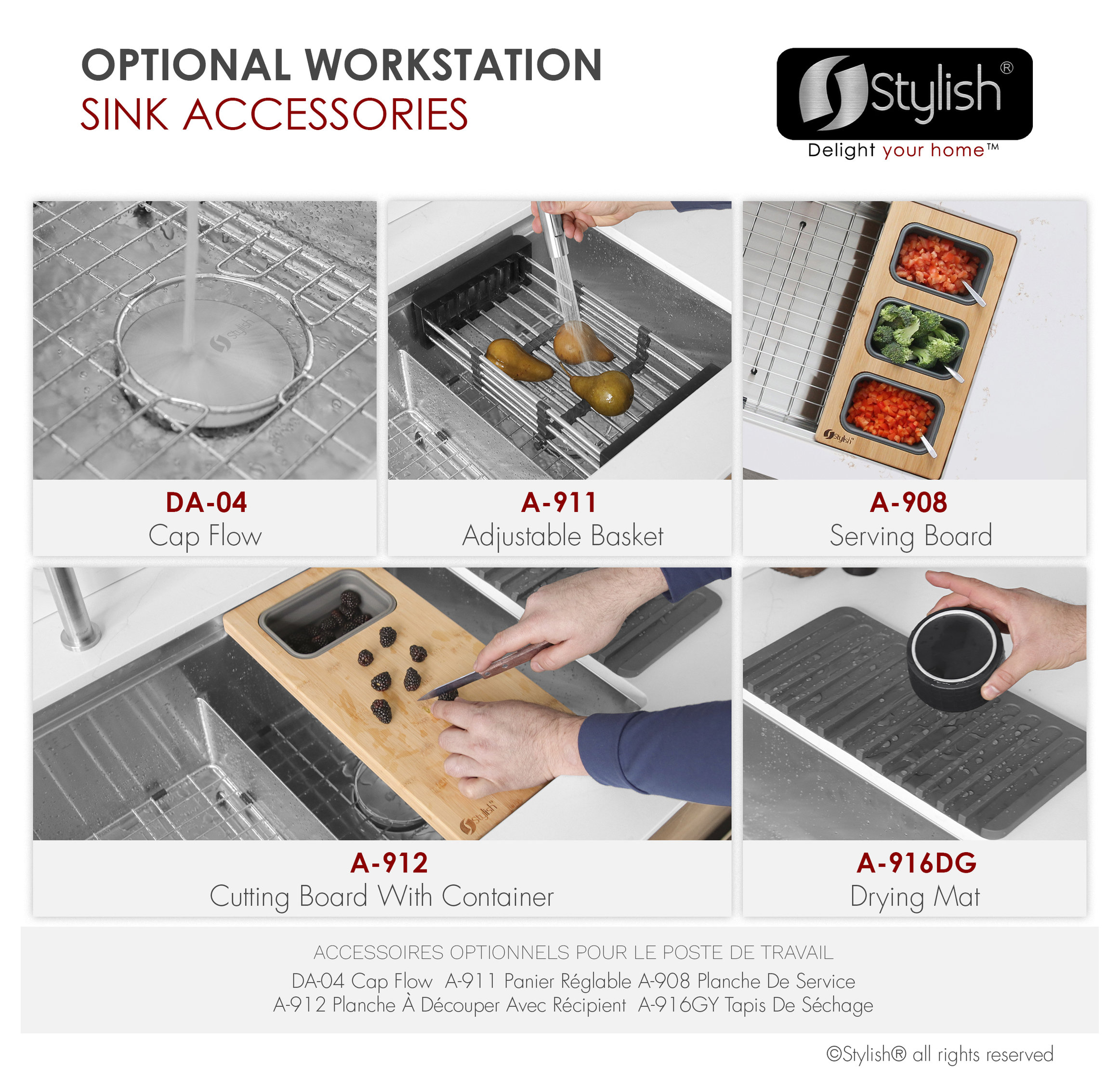 STYLISH 36 Undermount 36" Double-bowl Workstation Kitchen Sink S-636W