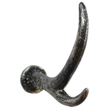 Rustic Silver Cast Iron Antler Hook 5"