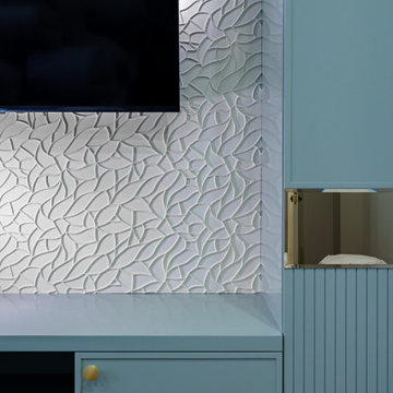 Apartment interior with moldings and 3D panels