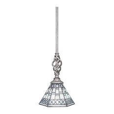 Elegante Mini Pendant, 7" Pewter Tiffany Glass