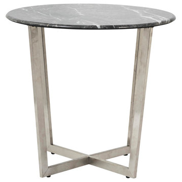 Llona 24" Round Side Table Marble Melamine with Stainless Steel Base, Black