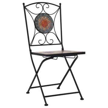 vidaXL Folding Bistro Chairs 2 Pcs Mosaic Bistro Outdoor Chair Orange/Gray
