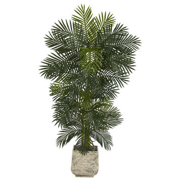 6.5' Golden Cane Artificial Palm Tree, White Planter