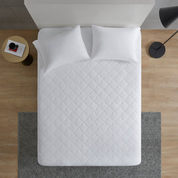 Sleep Philosophy Percale Double Insertion Filled Mattress Pad, White, Full