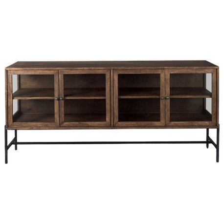 Arelius Medium Brown Solid Wood w/ Black Metal Base Sideboard