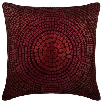 Sequins Embellished Deep Red Art Silk 22"x22" Pillow Cover, Dots of Cheer