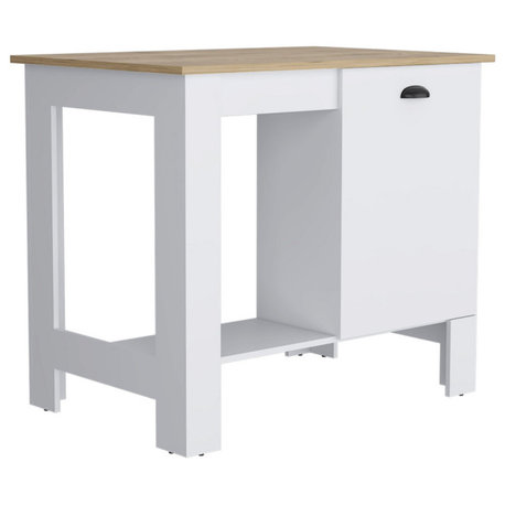 DEPOT E-SHOP Caddo Kitchen Island, White/Macadamia